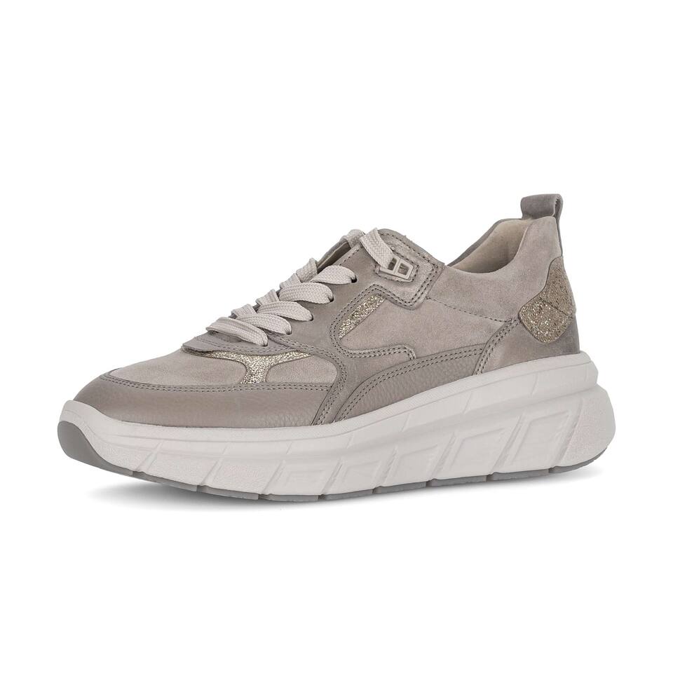Gabor Damen Sneaker low; Materialmix Leder/Lederimitat in beige; flacher Absatz mit EVA/TPU-Sohle