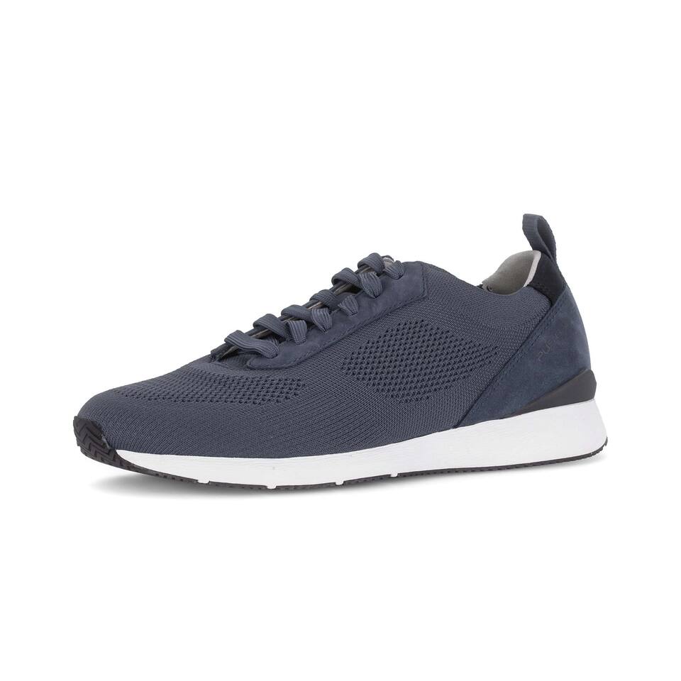 Gabor Herren Sneaker low; Materialmix Leder/Textil in blau; flacher Absatz mit Gummi/EVA-Sohle