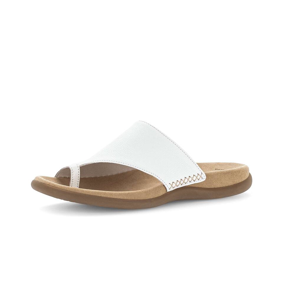 Gabor Dames Teenslippers; Glad leer; wit; Platte hak; TR-zool