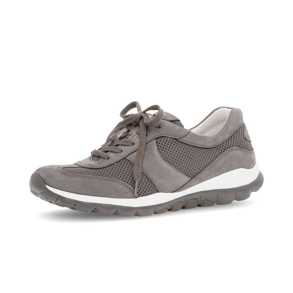 rollingsoft Damen Sneaker low; Materialmix Leder/Lederimitat in grau; flacher Absatz mit Gummi/EVA-Sohle