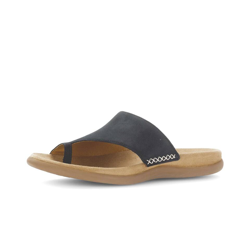 Gabor Dames Teenslippers; Suède; blauw; Platte hak; TR-zool