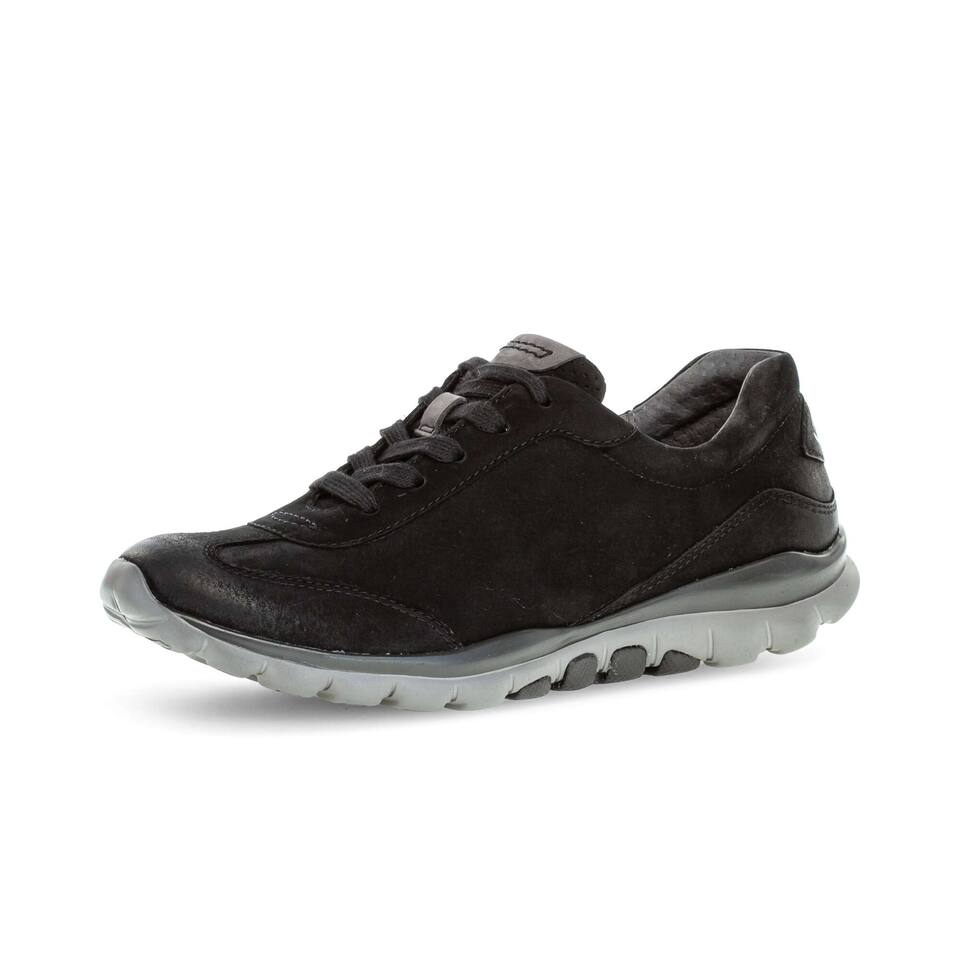 rollingsoft Damen Sneaker low; Rauleder in schwarz; flacher Absatz mit Gummi/EVA-Sohle
