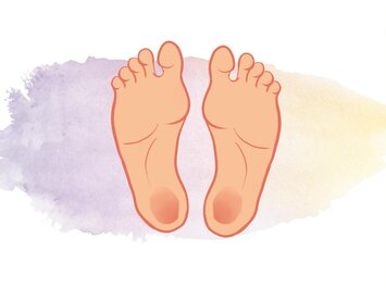 Två ritade fotsulor med mörka områden vid hälarna, mot en ljus bakgrund. | © Gabor Shoes GmbH, Tyskland