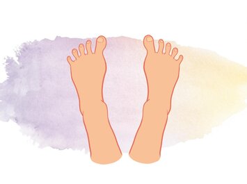 Två ritade bara fötter uppifrån på en bakgrund med lila och gula toner. | © Gabor Shoes GmbH, Tyskland