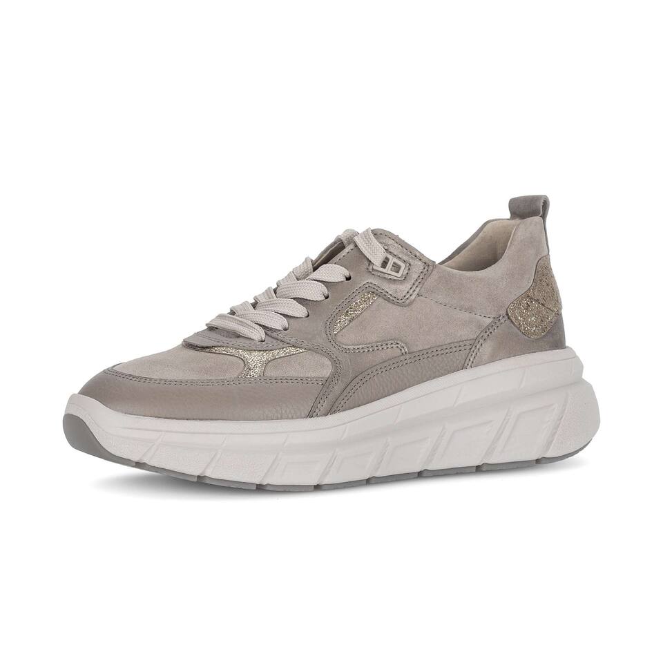 Gabor Damen Sneaker low; Materialmix Leder/Lederimitat in beige; flacher Absatz mit EVA/TPU-Sohle