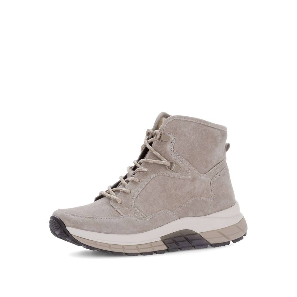 rollingsoft Damen sportliche Stiefeletten; Rauleder in beige; flacher Absatz mit Gummi/EVA-Sohle