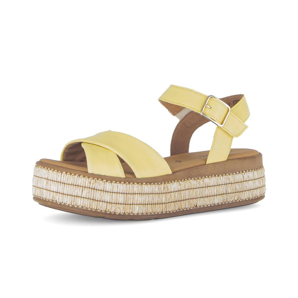Gabor Damen Plateau Sandalen; Glattleder in gelb; flacher Absatz mit PU/TPU-Sohle