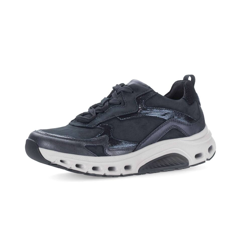 rollingsoft Damen Sneaker low; Materialmix Leder/Lederimitat in blau; flacher Absatz mit Gummi/EVA-Sohle