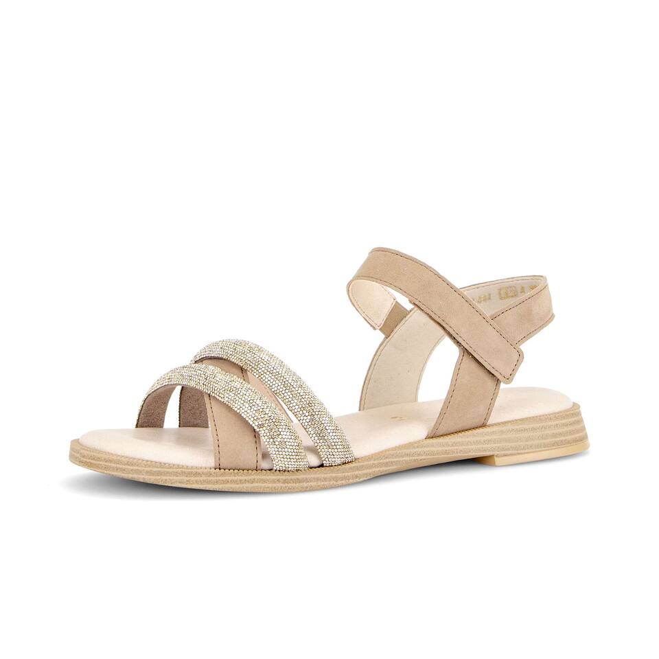 Gabor Damen Riemchensandalen; Materialmix Leder/Lederimitat in beige; flacher Absatz mit TR-Sohle