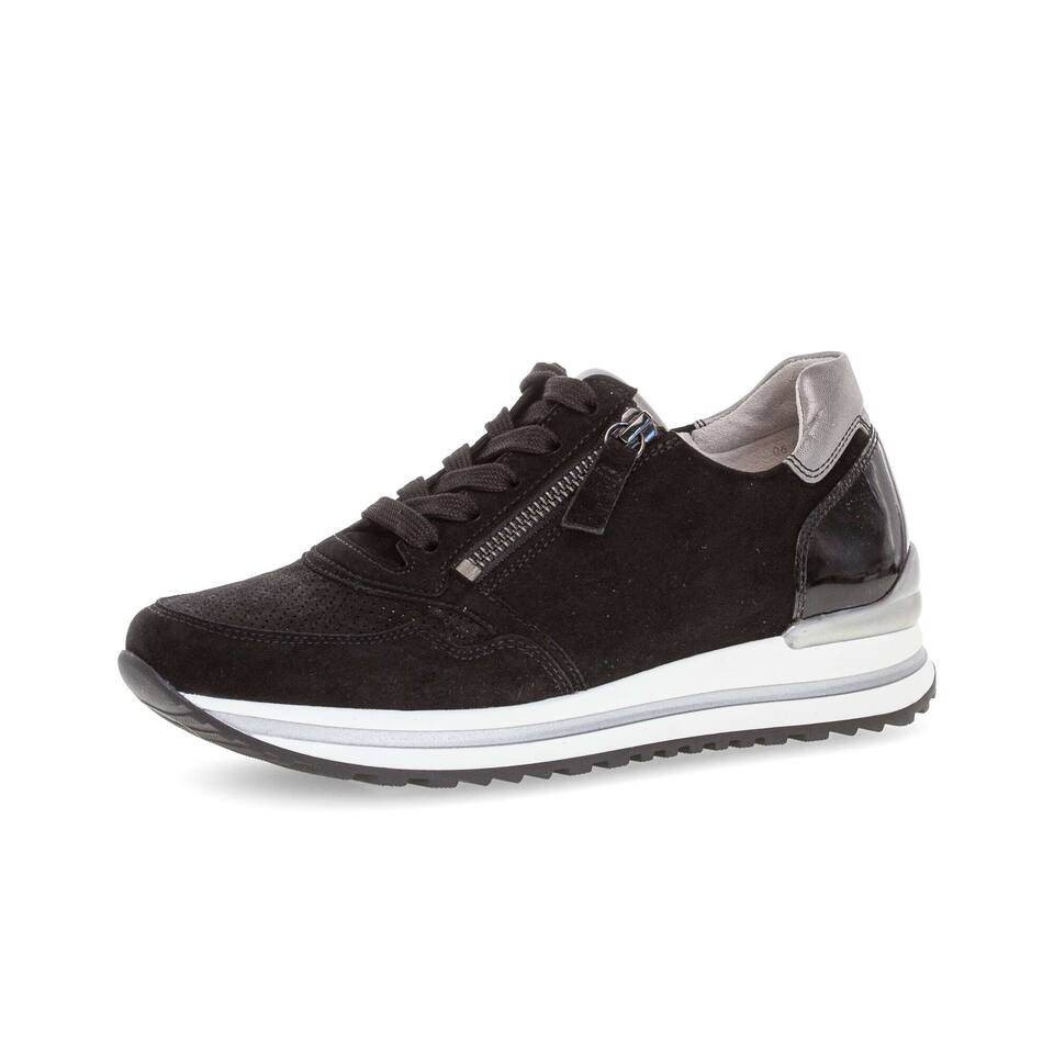 Gabor Damen Sneaker low; Materialmix Leder in schwarz; flacher Absatz mit TR-Sohle
