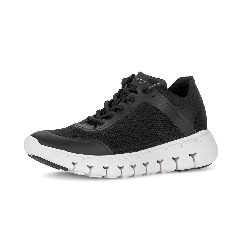 Gabor Damen Sneaker low; Materialmix Lederimitat in schwarz; flacher Absatz mit Gummi/EVA-Sohle