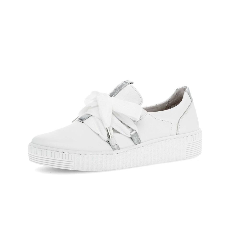 Gabor Damen Sneaker low; Materialmix Leder in weiß; flacher Absatz mit TR-Sohle