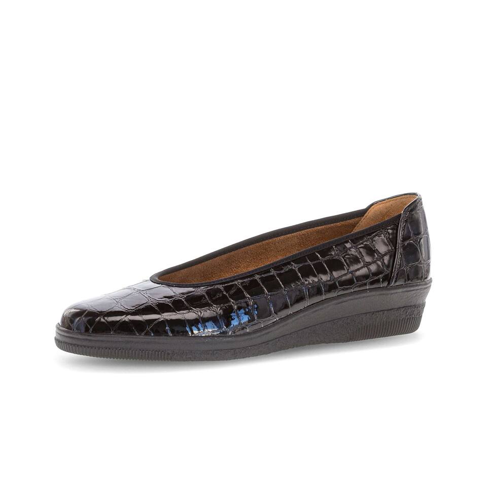 Gabor Damen sportliche Ballerinas; Leder Reptiloptik in schwarz; flacher Absatz mit PU/TPU-Sohle