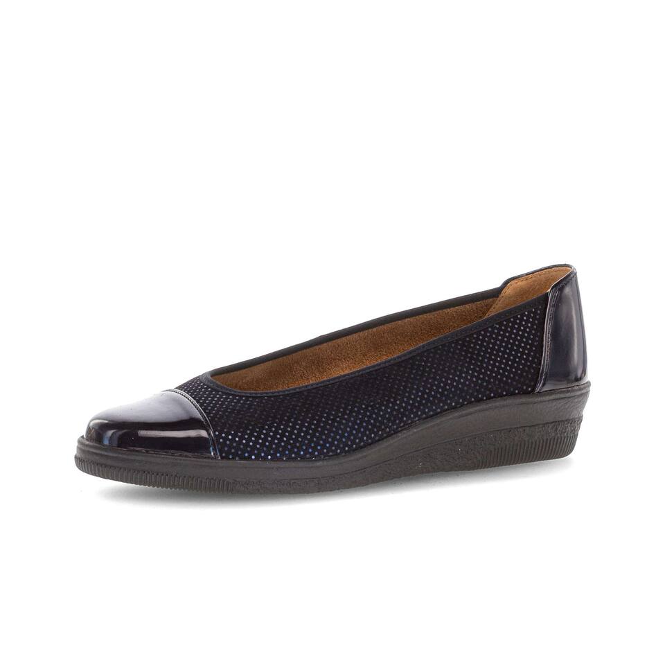 Gabor Damen sportliche Ballerinas; Materialmix Leder/Lederimitat in blau; flacher Absatz mit PU/TPU-Sohle