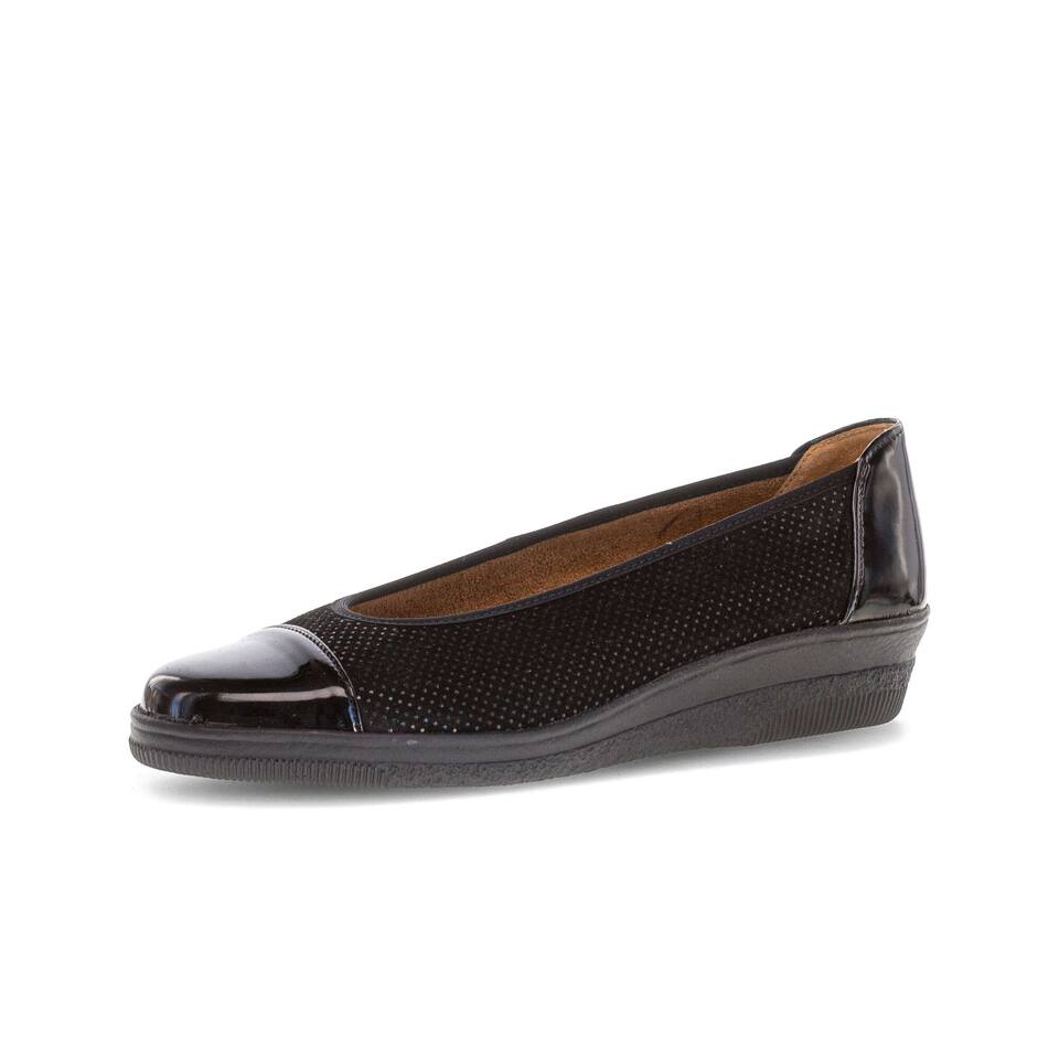 Gabor Damen sportliche Ballerinas; Materialmix Leder/Lederimitat in schwarz; flacher Absatz mit PU/TPU-Sohle