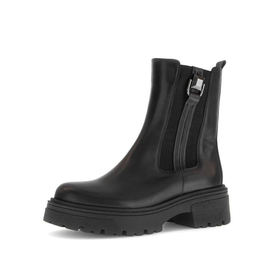 Gabor Damen Chelsea Boots; Glattleder in schwarz; Blockabsatz mit TR-Sohle