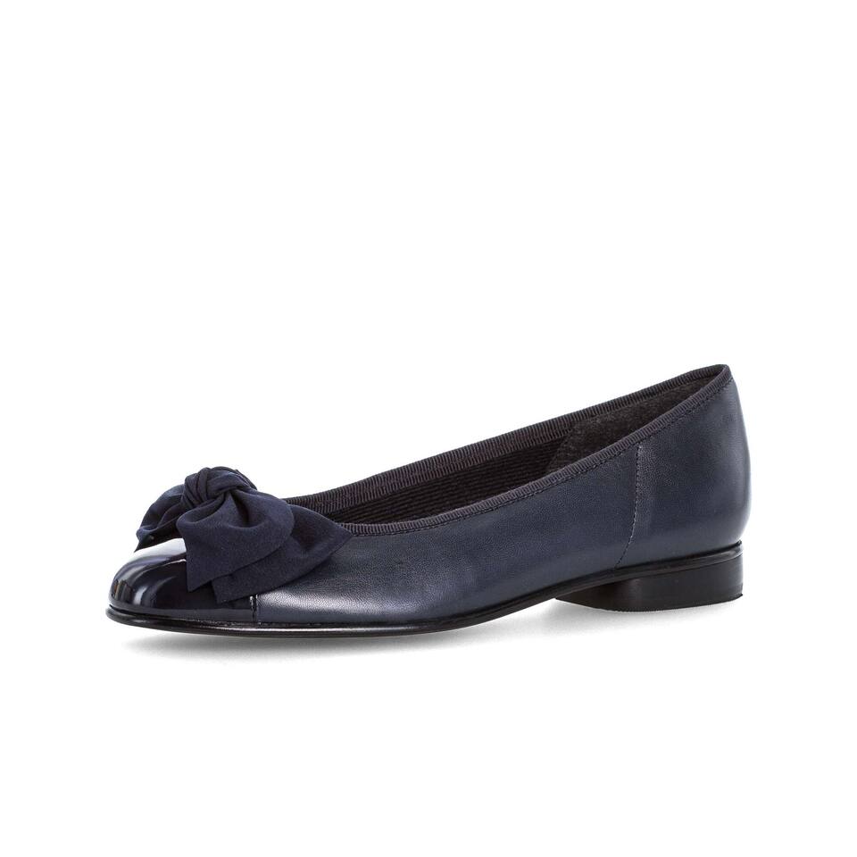 Gabor Dames Elegante ballerina's; Glad leer; blauw; Platte hak; EVA-zool-zool