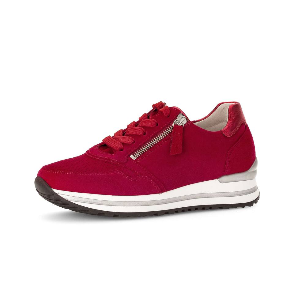 Gabor Damen Sneaker low; Rauleder in rot; flacher Absatz mit TR-Sohle
