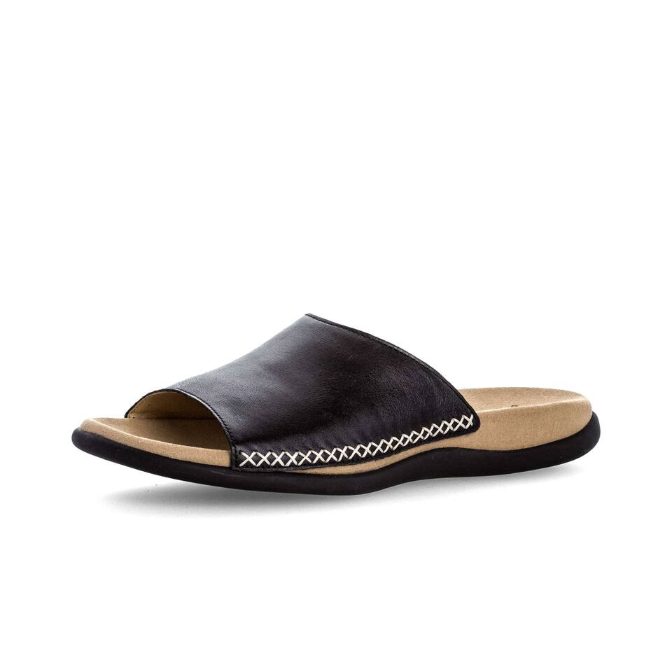 Gabor Dames Slippers; Glad leer; zwart; Platte hak; TR-zool