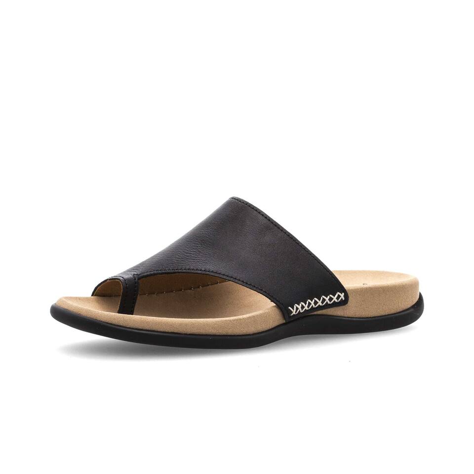 Gabor Dames Teenslippers; Glad leer; zwart; Platte hak; TR-zool